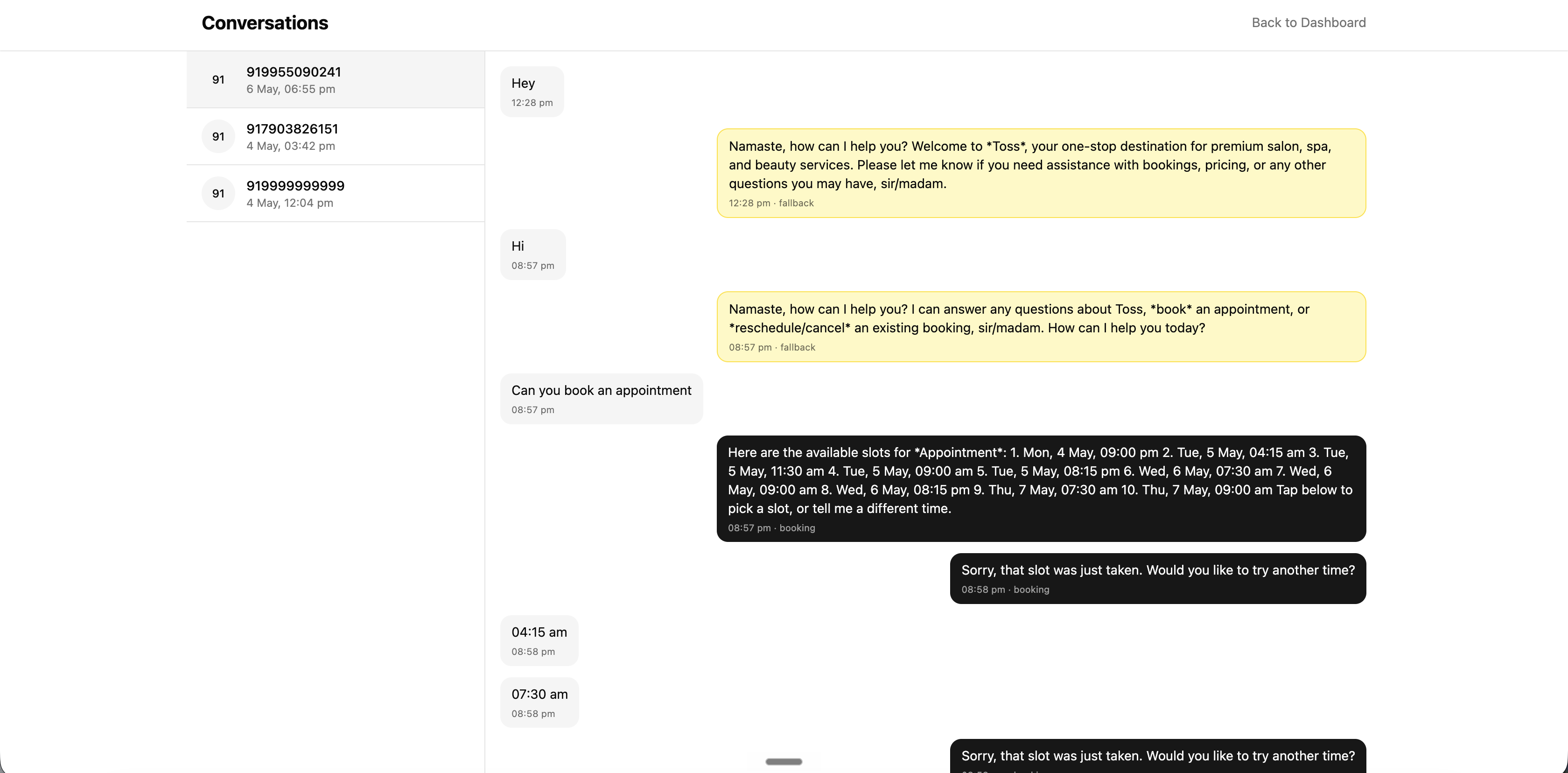 WhatsAppFlow — conversations